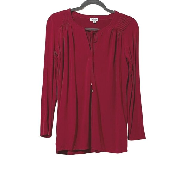 Splendid Womens Red Long Sleeve Tie Neck Blouse Size XS Rayon Blend - Picture 1 of 8
